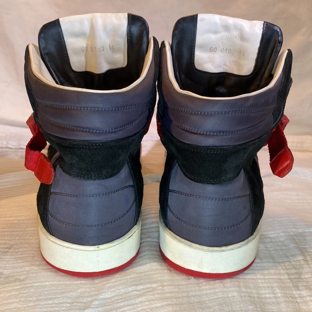 Louis Vuitton High Top Sneakers Black Suede Colorblock Pattern Red buckle white - Picture 3 of 9